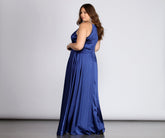 Plus Gabrielle Formal High Slit Satin Dresses